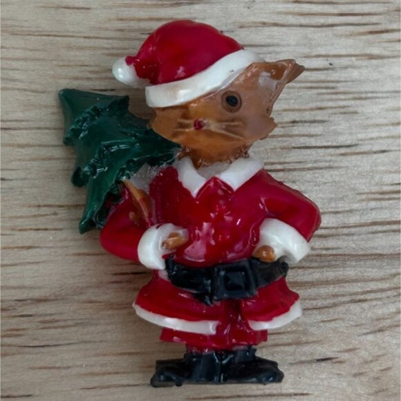 Vintage Santa Cat Pin Brooch Plastic Christmas Accessory Made In Taiwan - Picture 1 of 4